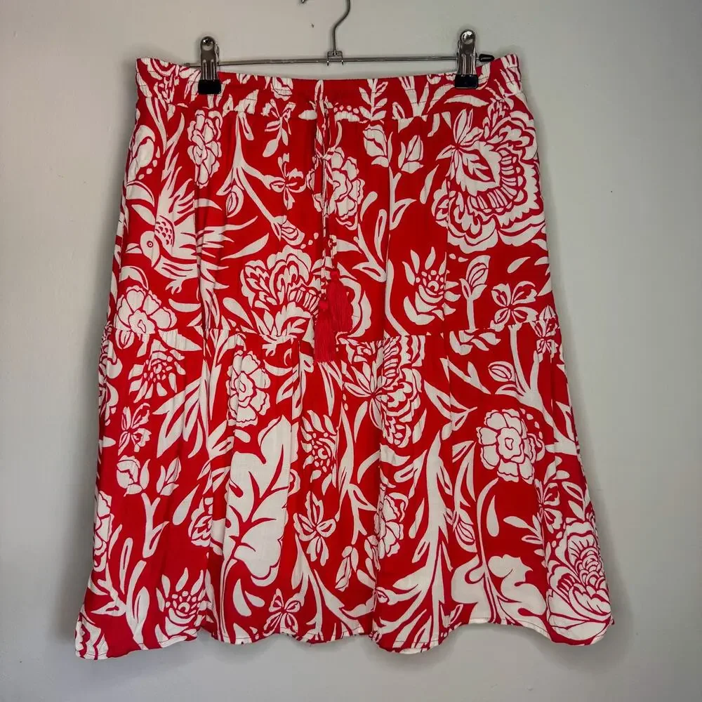 Knox Rose Red White Floral 2pc Set Off Shoulder Top & Midi Skirt Size M
